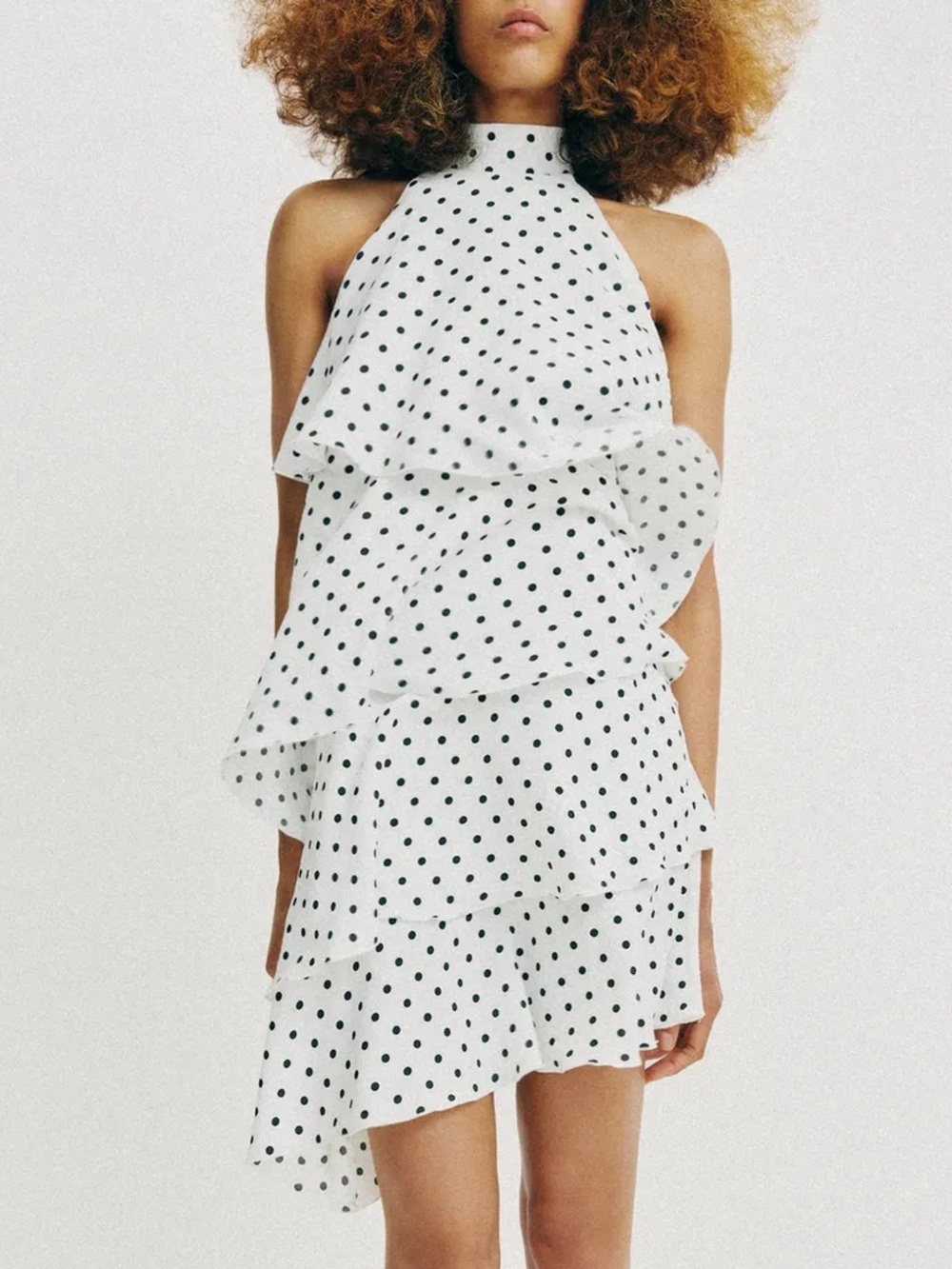White Polka Dot Halter Tiered Mini Dress new zara